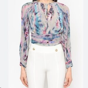 Gil Santucci‎ Azzurro Women's US/S/4 GS/1 Open Back Blouse Multicolor